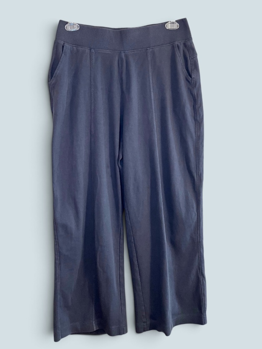 Pact Organic Cotton Airplane Pintuck Wide Leg Crop Pants Navy Blue Size L